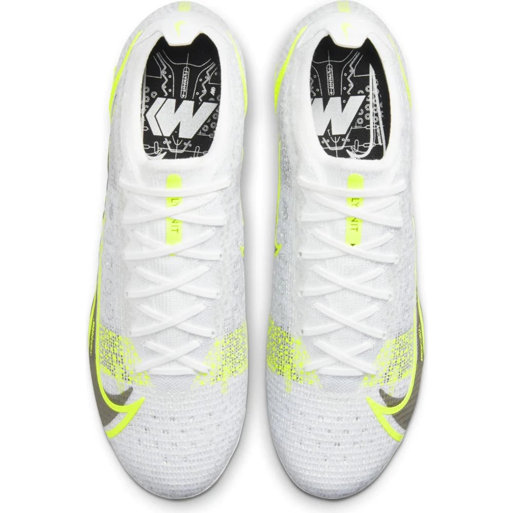 Botas de fútbol para terreno firme Nike Mercurial Vapor 14 Elite FG Blanco/Negro/Plata/Voltio