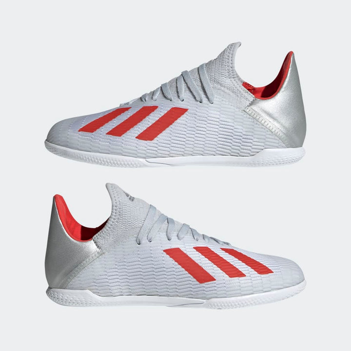 Botas de fútbol sala adidas X 19.3 IN J Plata metalizado/Rojo