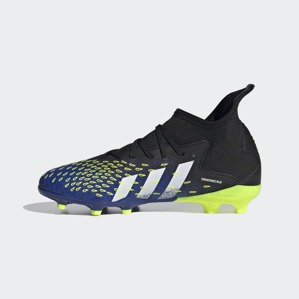 Botas de fútbol para terreno firme adidas Predator Freak 3 FG J para niños Negro/Blanco/Amarillo