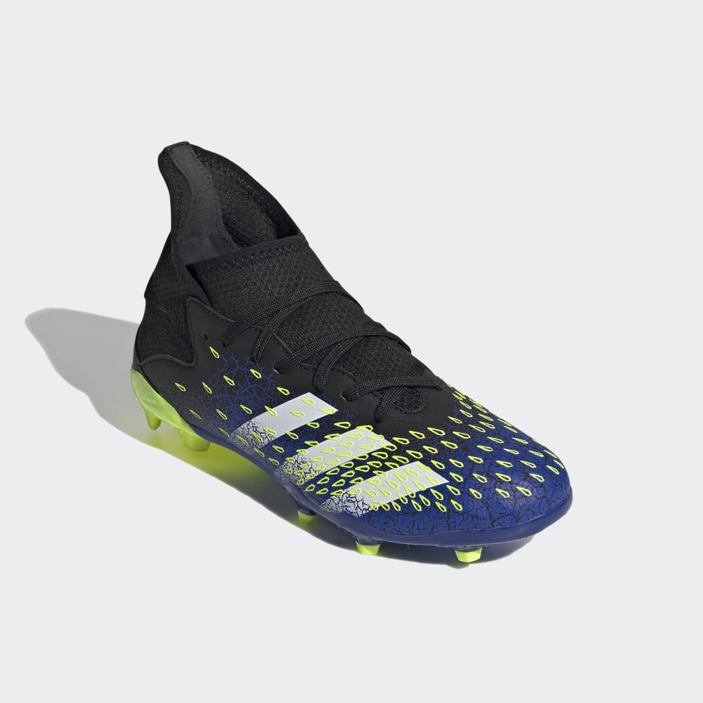 Botas de fútbol para terreno firme adidas Predator Freak 3 FG J para niños Negro/Blanco/Amarillo