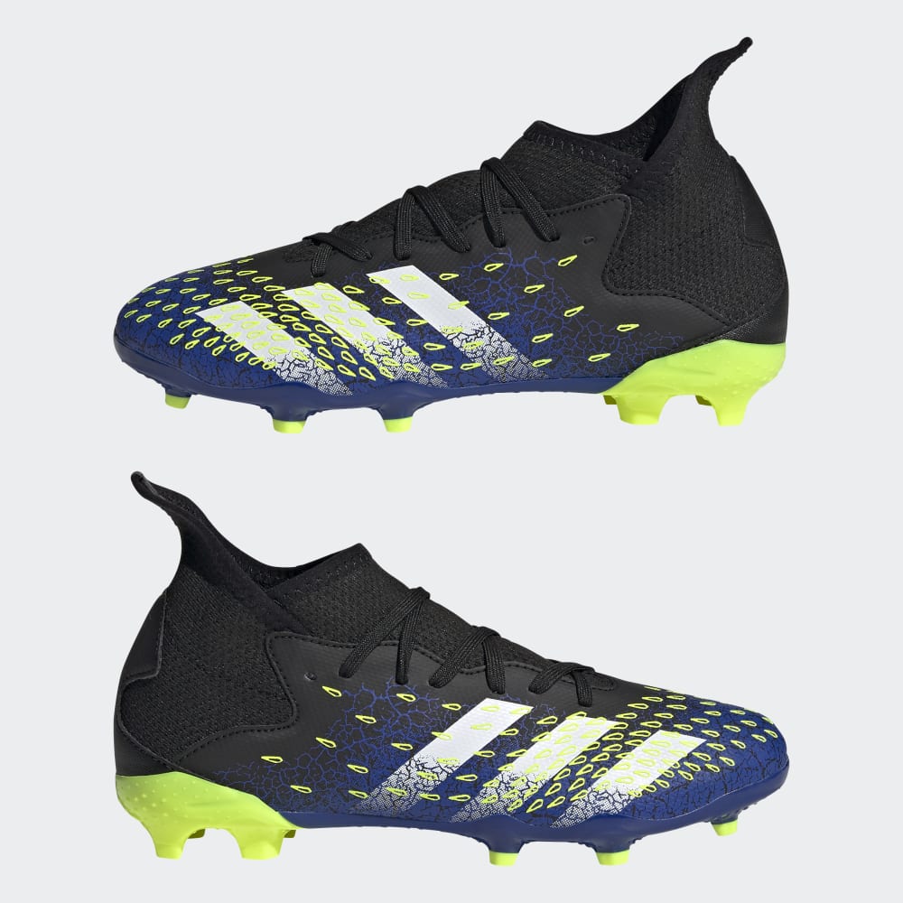 Botas de fútbol para terreno firme adidas Predator Freak 3 FG J para niños Negro/Blanco/Amarillo