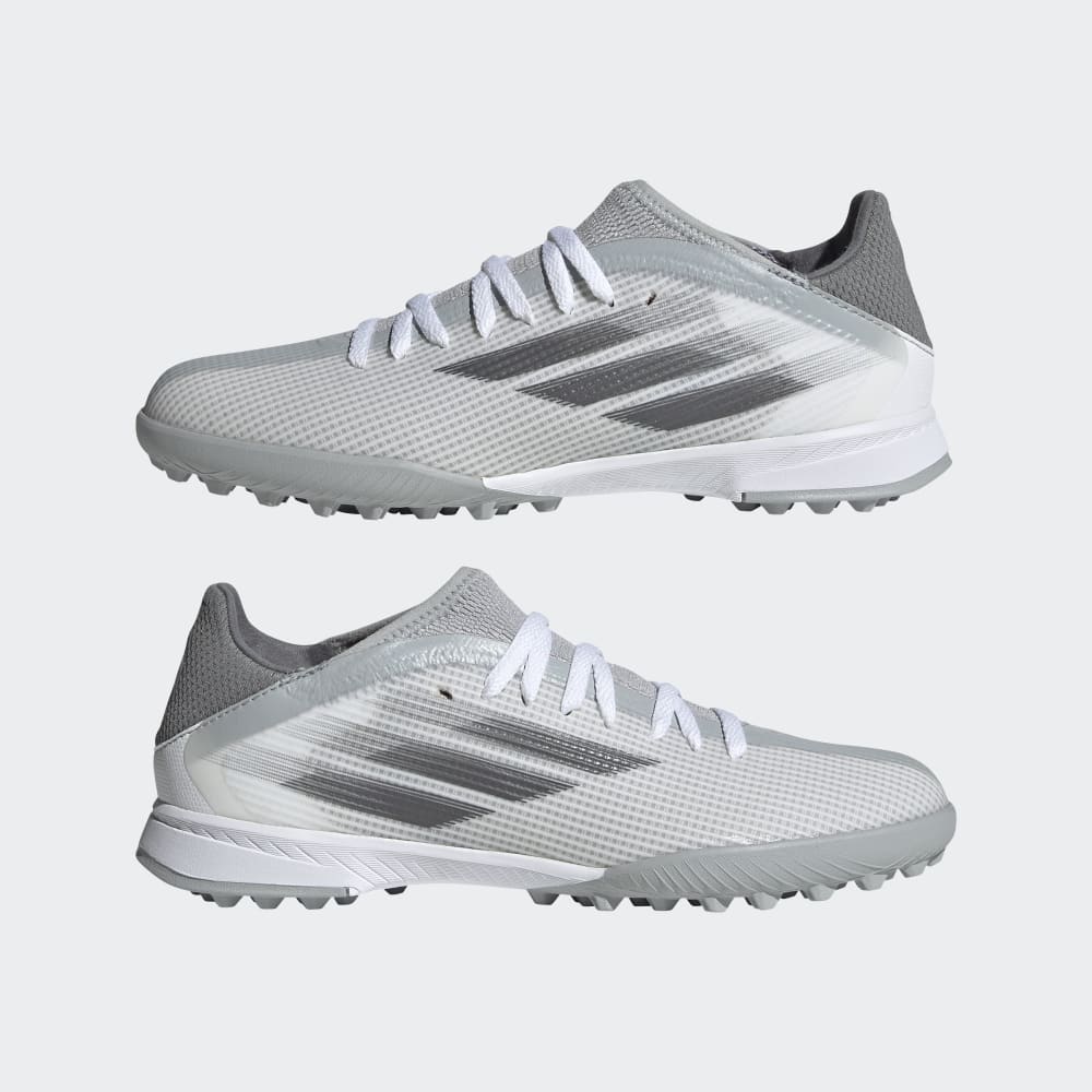 Botas de césped adidas X Speed ​​Flow 3 TF J para niños, color blanco/hierro