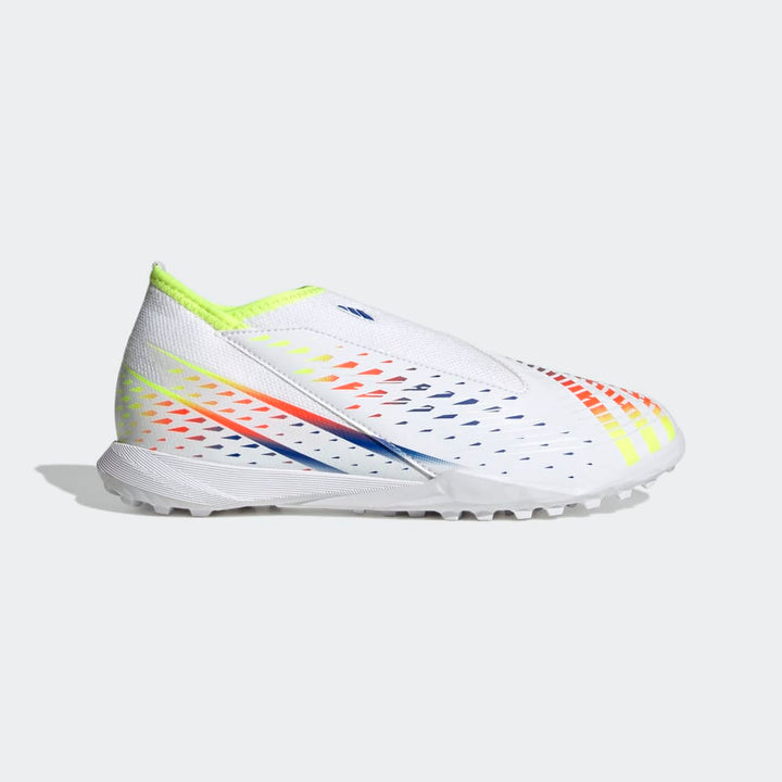 Botas de fútbol para césped adidas Predator Edge 3 Laceless TF J para niños, color blanco