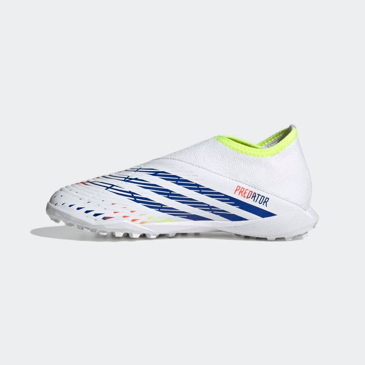 Botas de fútbol para césped adidas Predator Edge 3 Laceless TF J para niños, color blanco