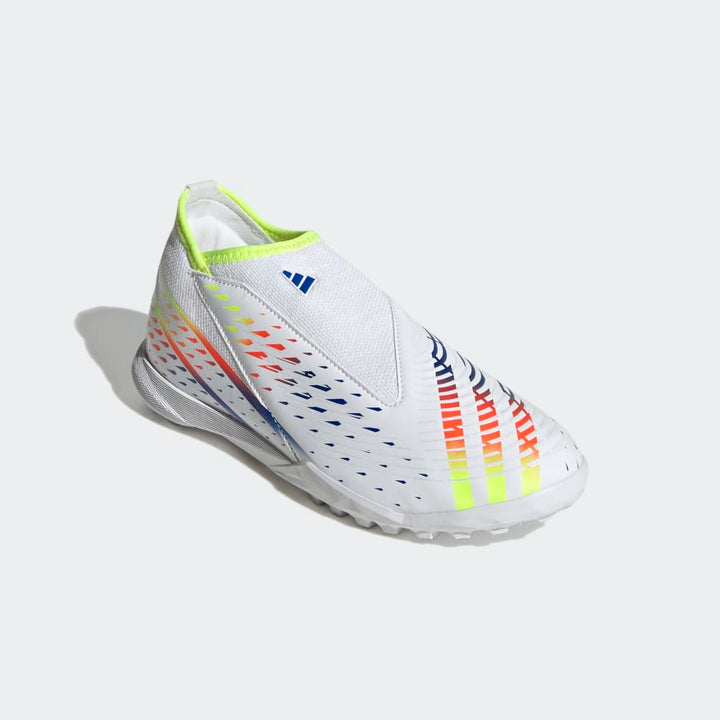 Botas de fútbol para césped adidas Predator Edge 3 Laceless TF J para niños, color blanco