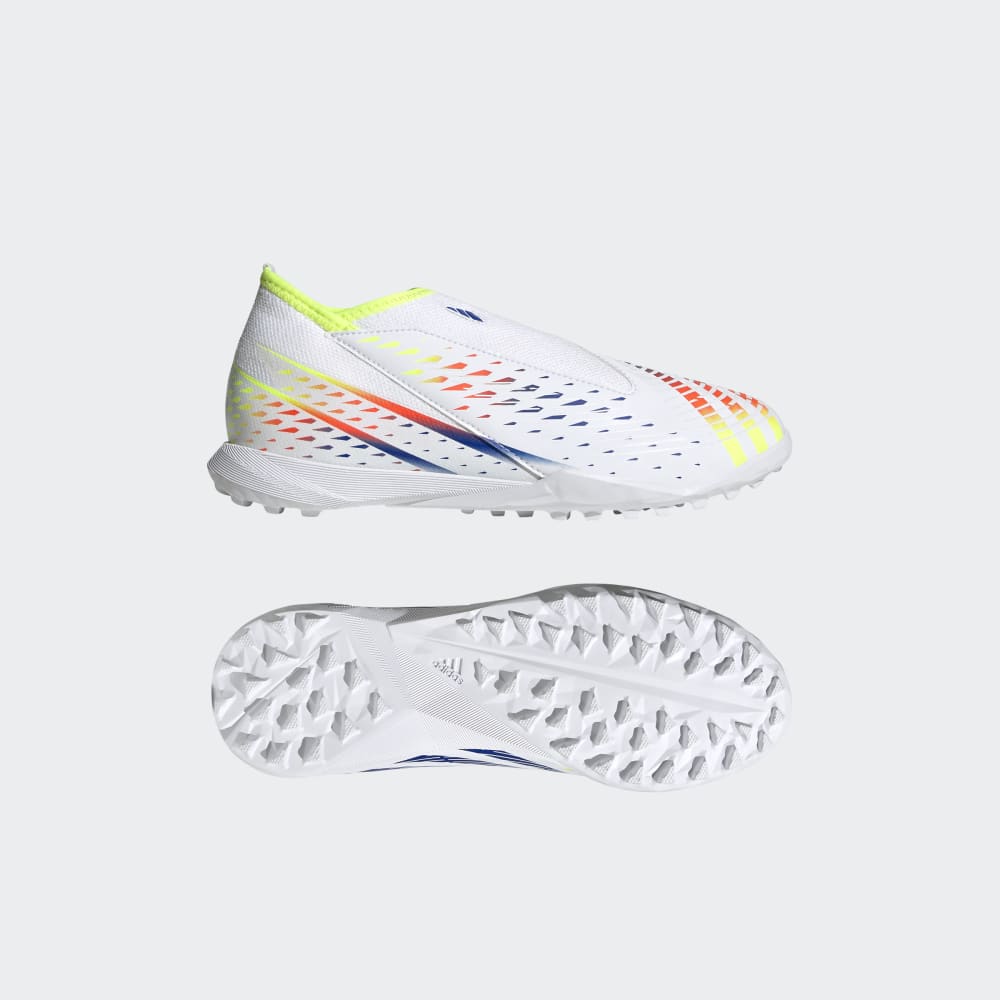 Botas de fútbol para césped adidas Predator Edge 3 Laceless TF J para niños, color blanco