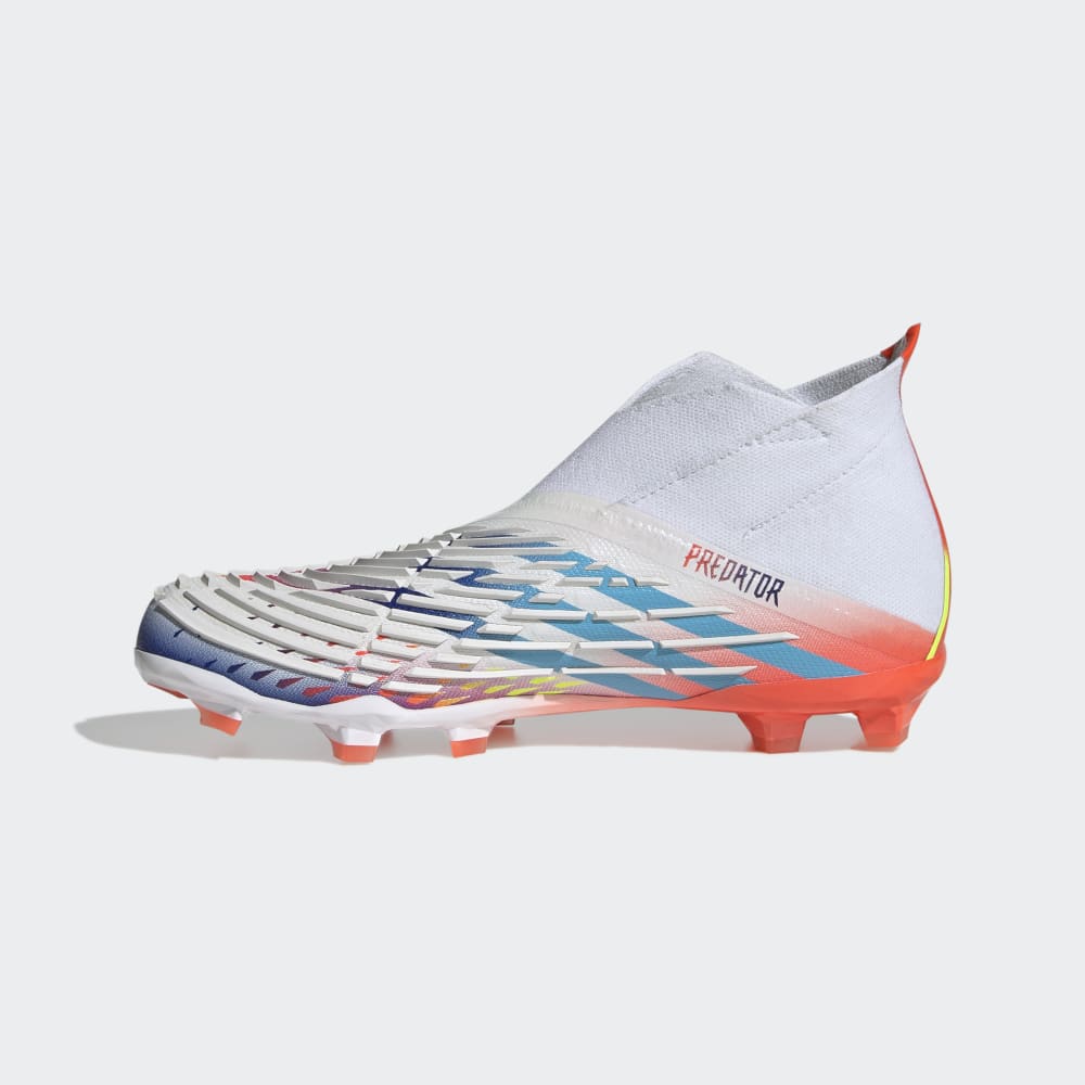 Botas de terreno firme adidas Predator Edge+ FG J para niños Blanco/Amarillo/Rojo