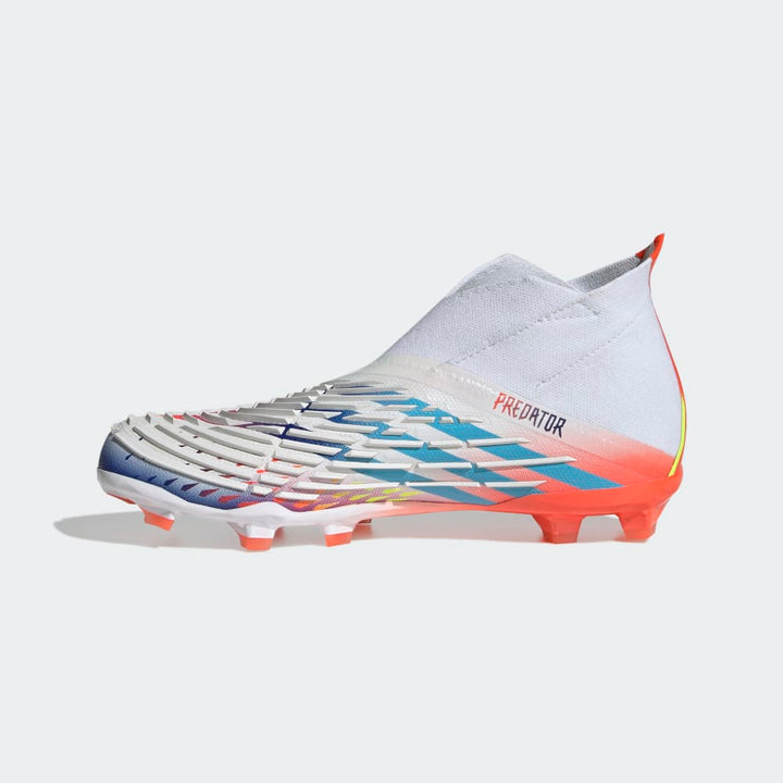 Botas de terreno firme adidas Predator Edge+ FG J para niños Blanco/Amarillo/Rojo