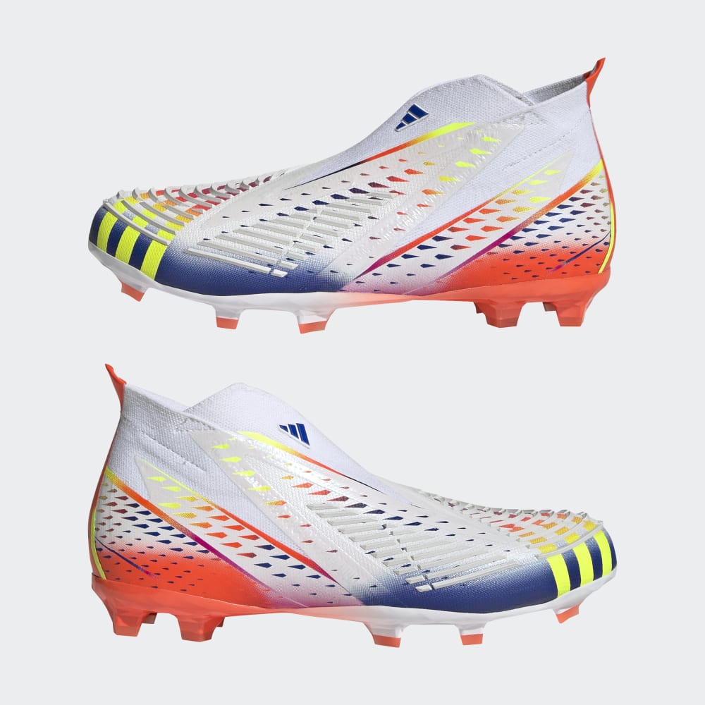 Botas de terreno firme adidas Predator Edge+ FG J para niños Blanco/Amarillo/Rojo