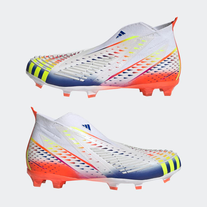 Botas de terreno firme adidas Predator Edge+ FG J para niños Blanco/Amarillo/Rojo