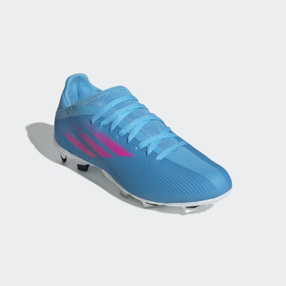 Botas de terreno firme adidas X Speedflow 3 FG J para niños Sky Rush/Rosa