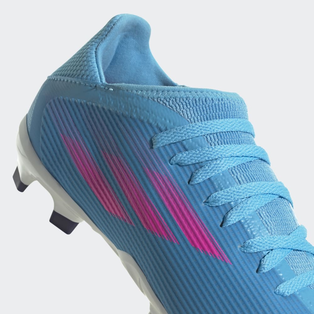 Botas de terreno firme adidas X Speedflow 3 FG J para niños Sky Rush/Rosa