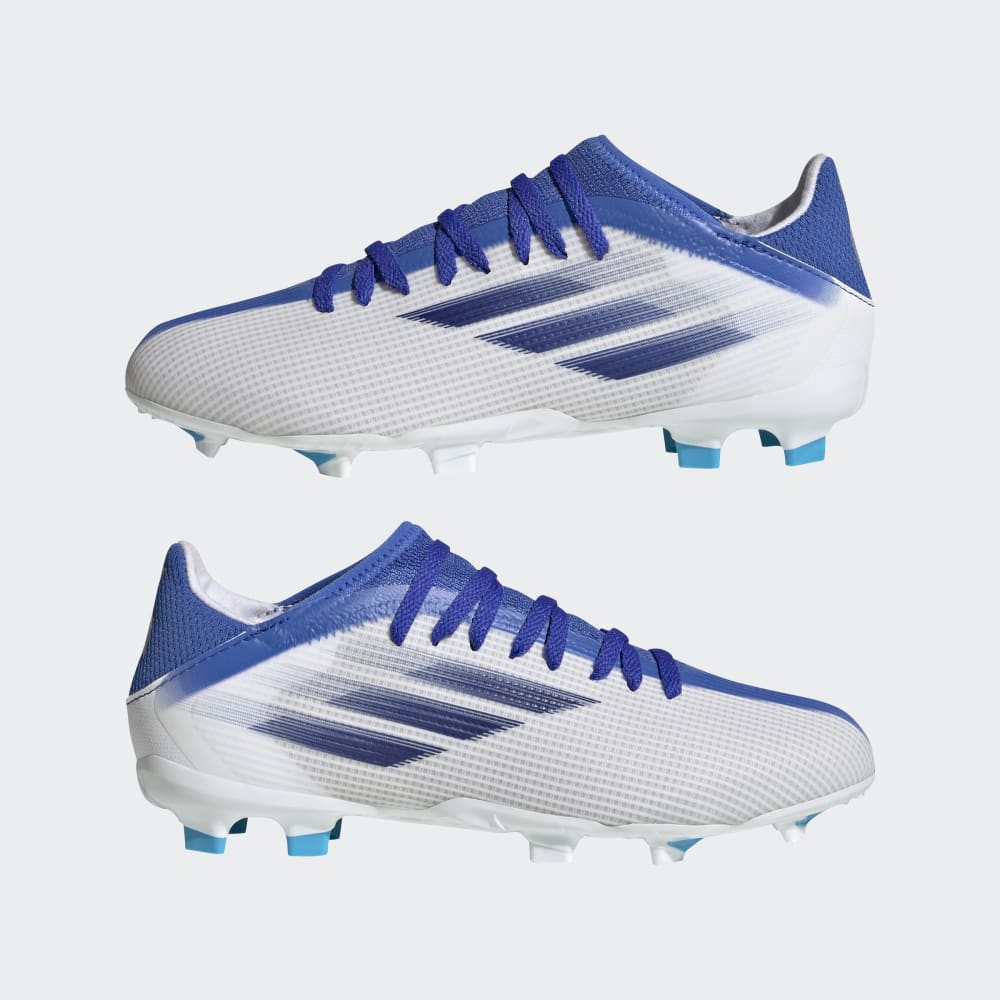 Botas de fútbol adidas X Speedflow 3 FG J para niños Blanco/Índigo/Azul