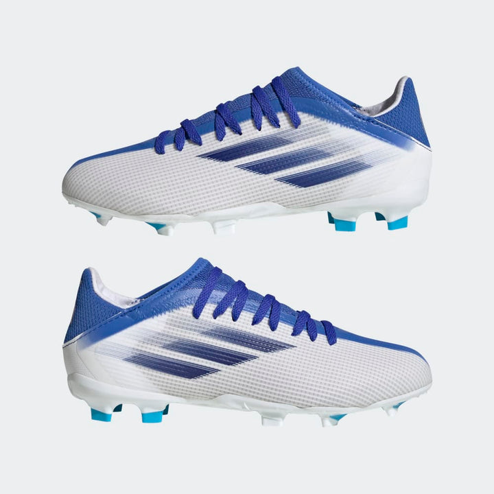 Botas de fútbol adidas X Speedflow 3 FG J para niños Blanco/Índigo/Azul