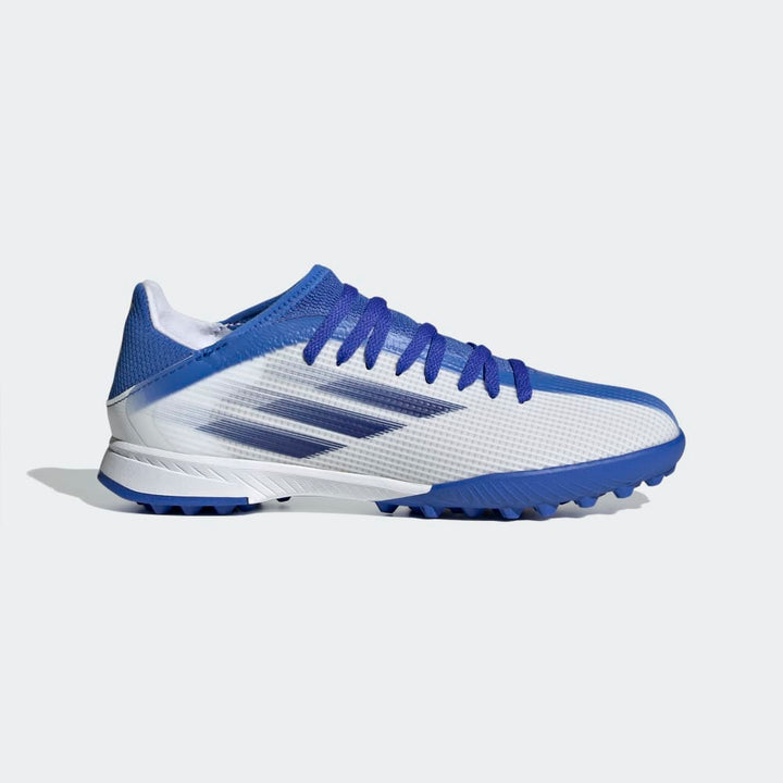 Zapatos de fútbol adidas X Speed ​​Flow.3 TF J para niños, color blanco y azul