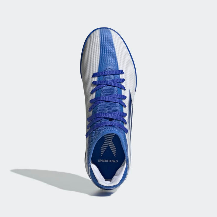 Zapatos de fútbol adidas X Speed ​​Flow.3 TF J para niños, color blanco y azul