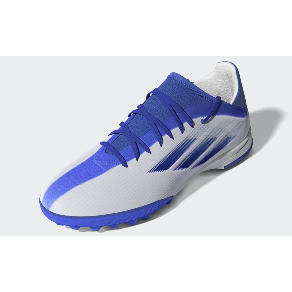 Zapatos de fútbol adidas X Speed ​​Flow.3 TF J para niños, color blanco y azul