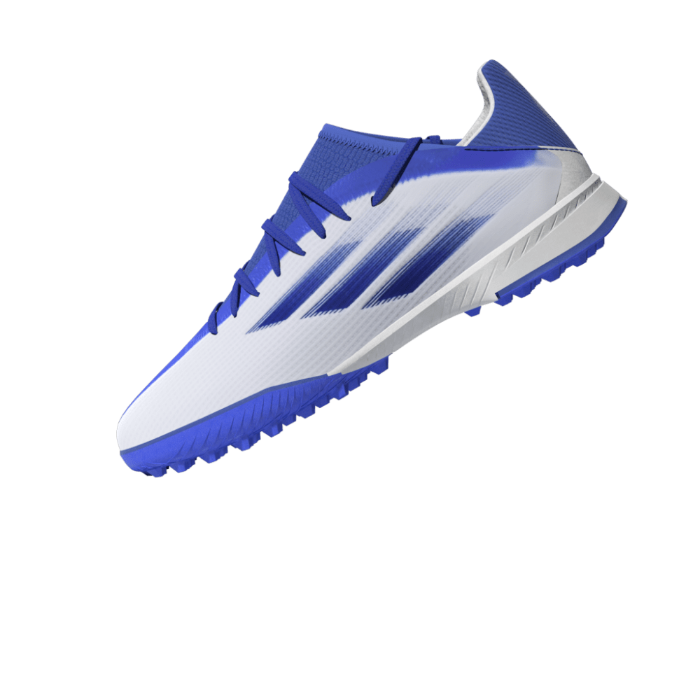 Zapatos de fútbol adidas X Speed ​​Flow.3 TF J para niños, color blanco y azul