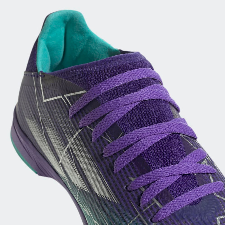 Botas de césped adidas X Speed ​​Flow 3 TF J para niños, color morado y plateado