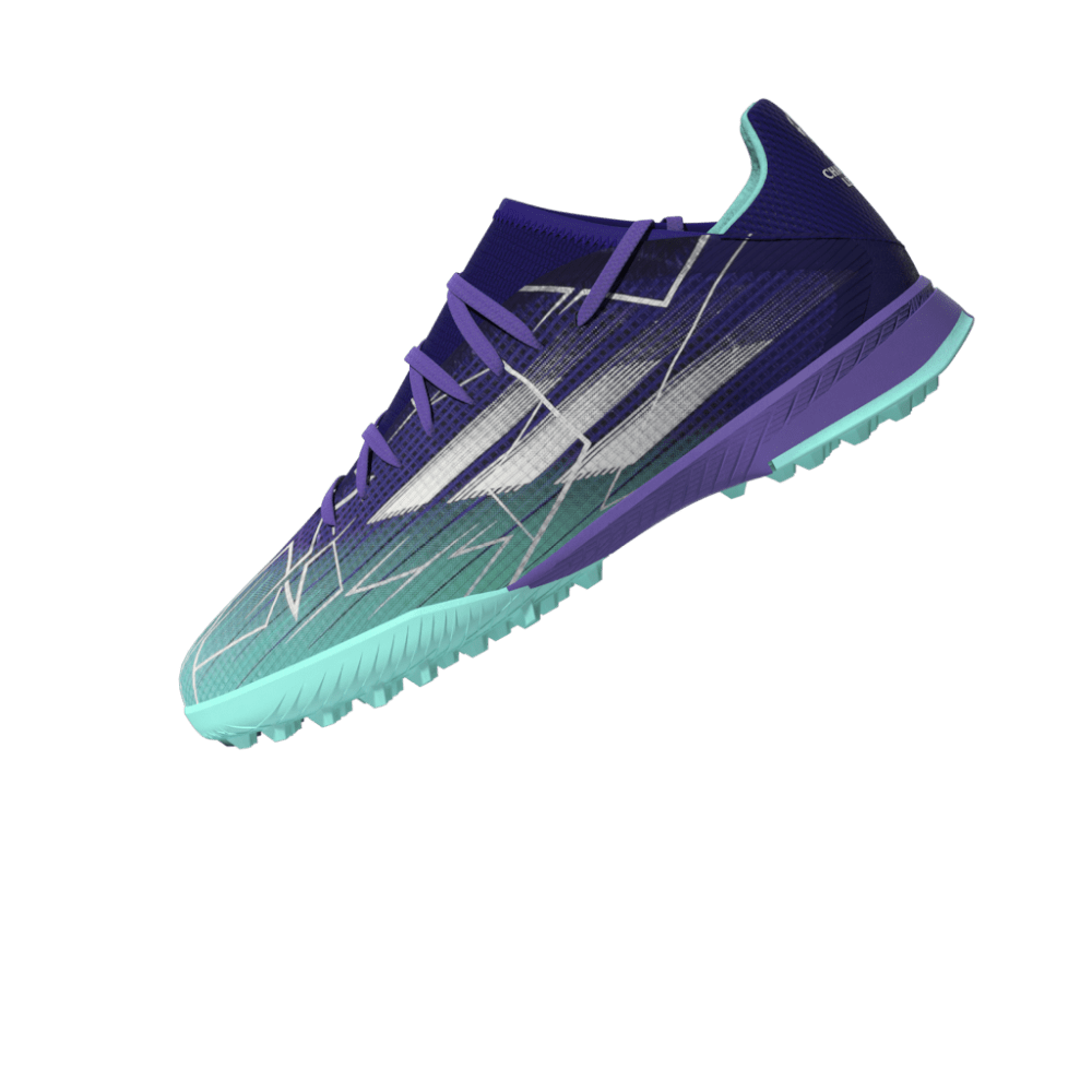 Botas de césped adidas X Speed ​​Flow 3 TF J para niños, color morado y plateado