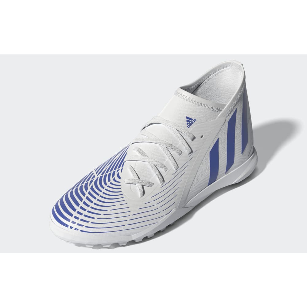 Botas de fútbol adidas Predator Edge 3 TF J para niños, color blanco y azul