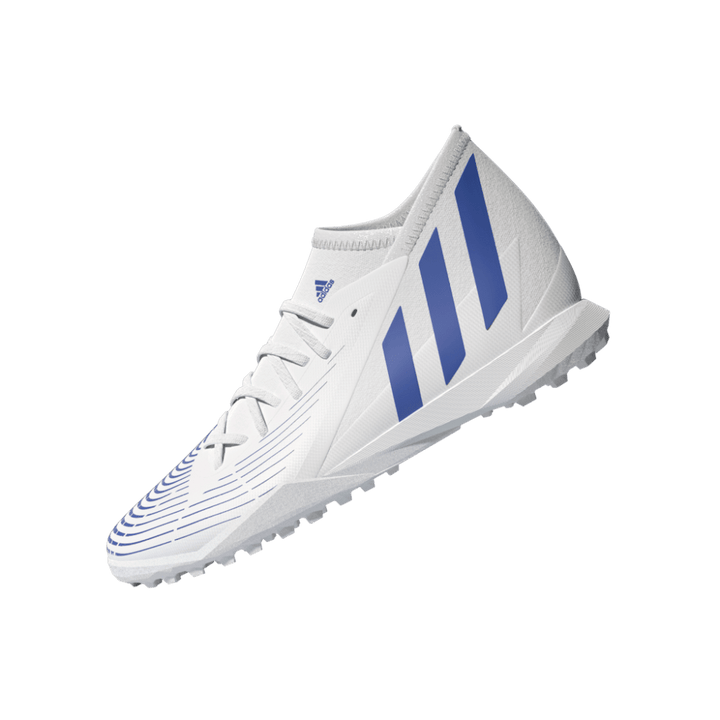 Botas de fútbol adidas Predator Edge 3 TF J para niños, color blanco y azul