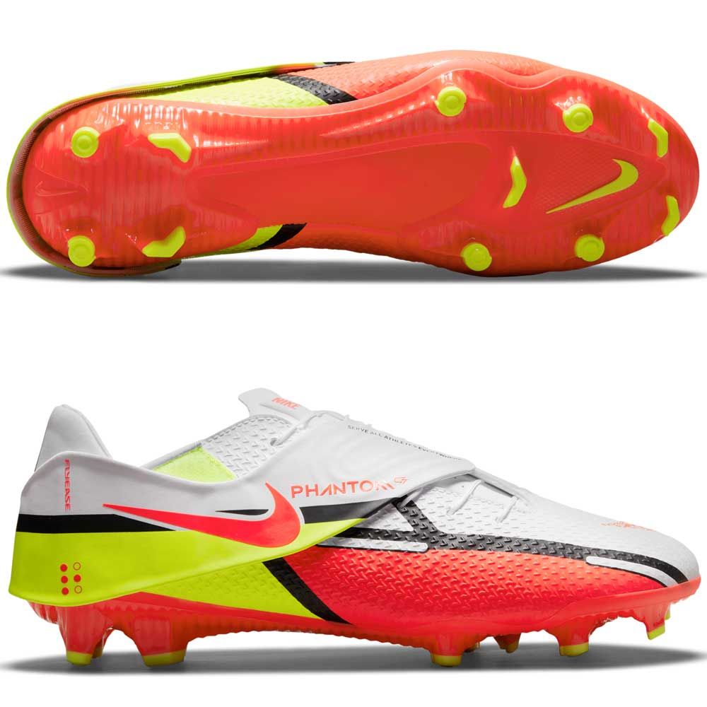 Botas de fútbol para terreno firme Nike Phantom GT2 Academy Flyease FG Blanco/Voltio/Carmesí brillante