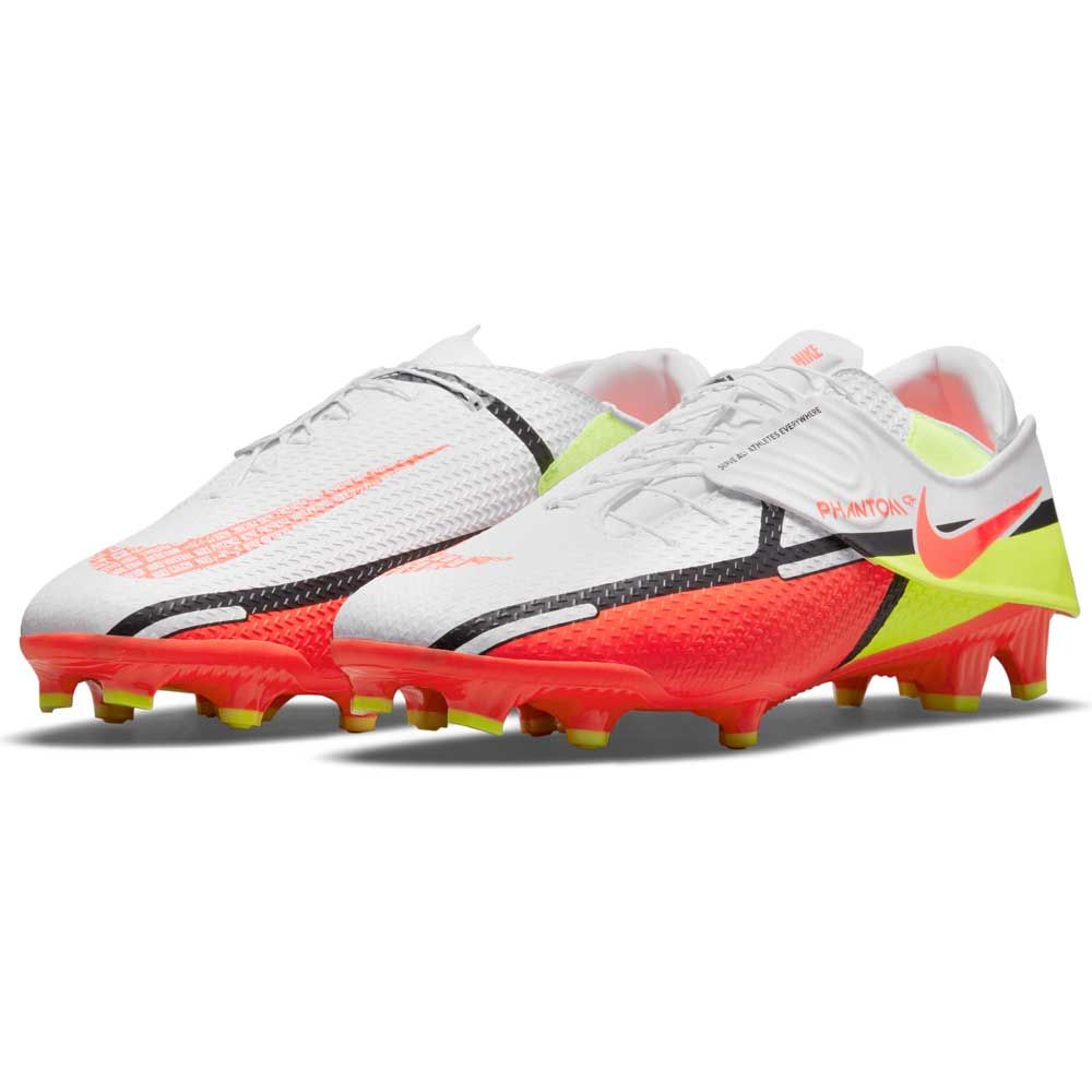 Botas de fútbol para terreno firme Nike Phantom GT2 Academy Flyease FG Blanco/Voltio/Carmesí brillante