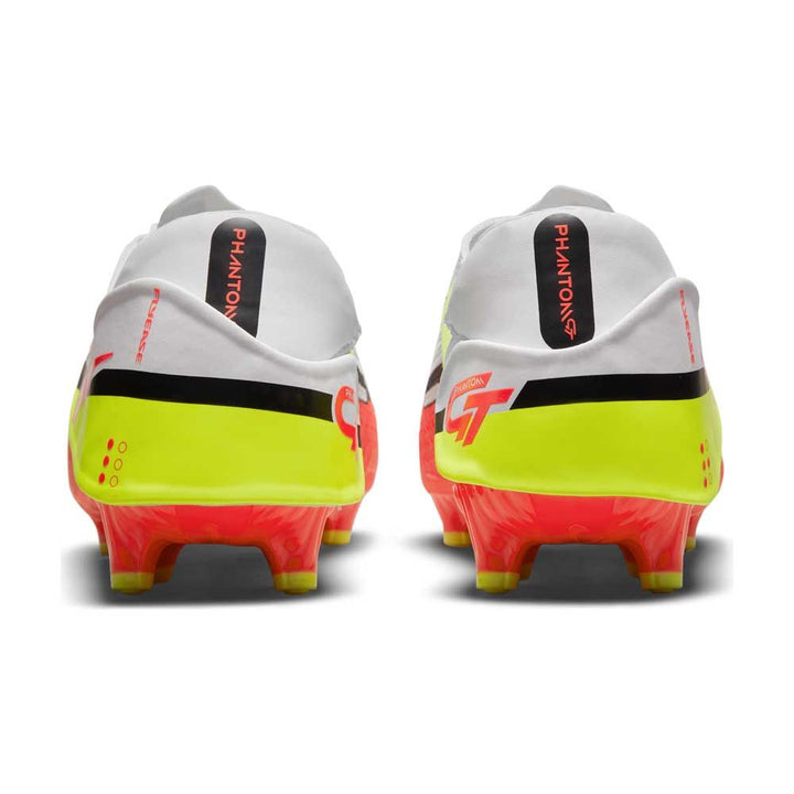 Botas de fútbol para terreno firme Nike Phantom GT2 Academy Flyease FG Blanco/Voltio/Carmesí brillante