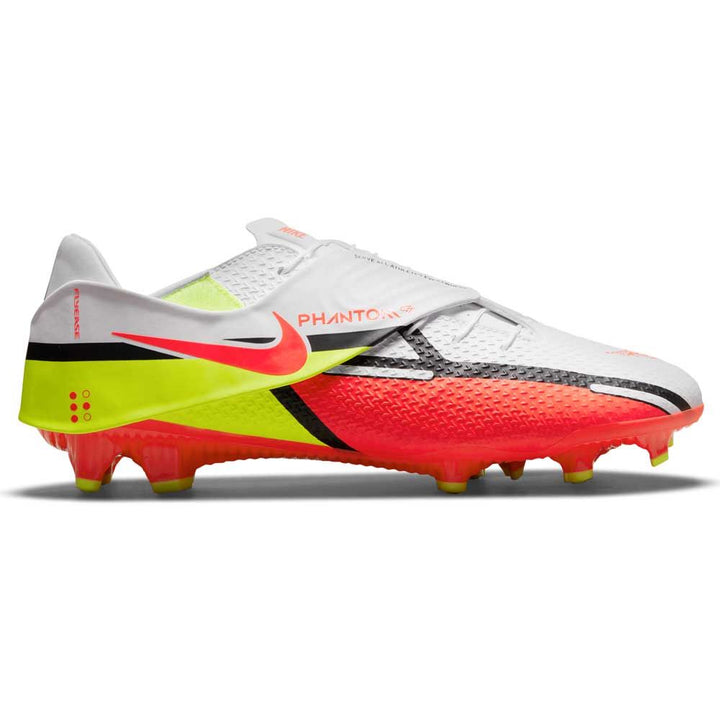 Botas de fútbol para terreno firme Nike Phantom GT2 Academy Flyease FG Blanco/Voltio/Carmesí brillante