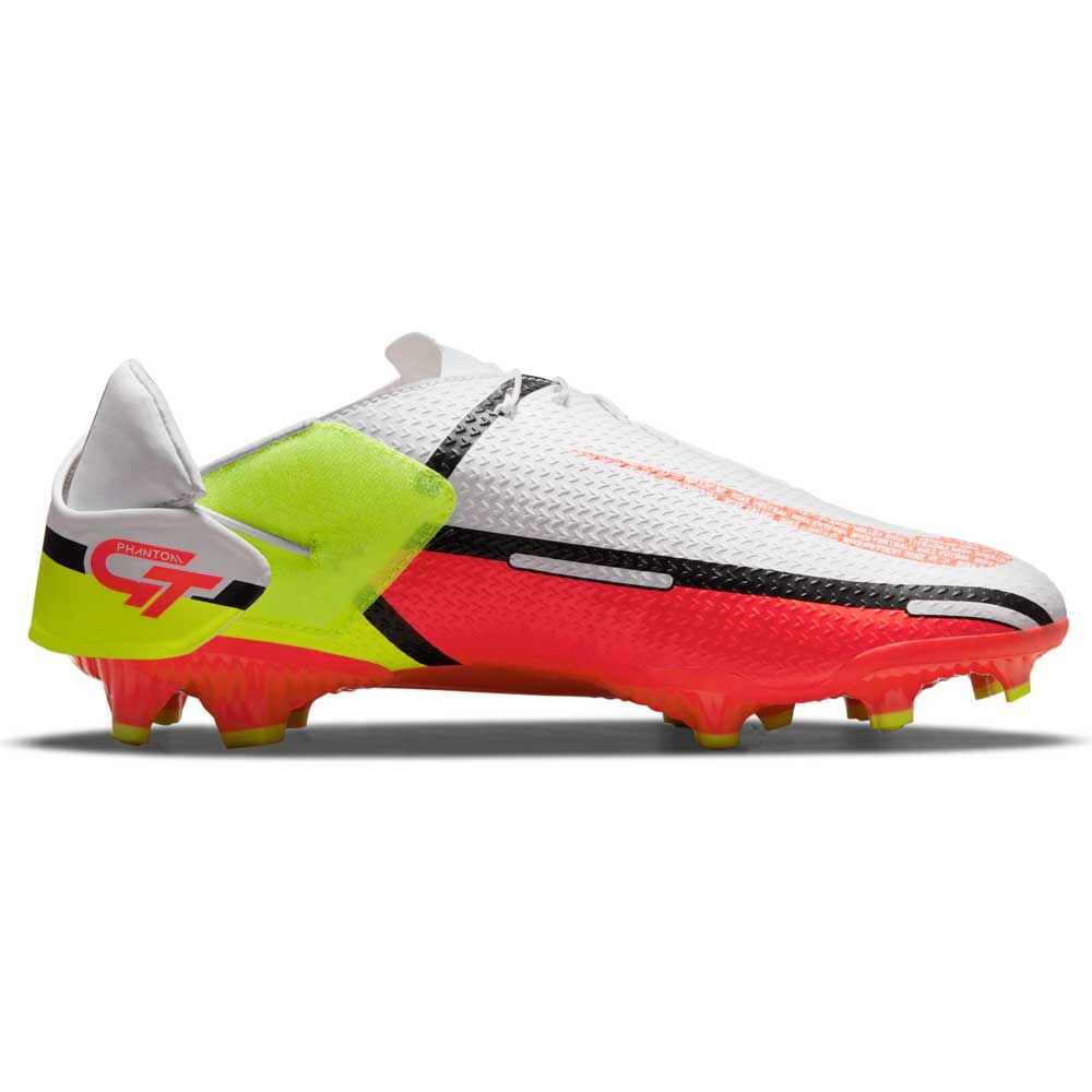 Botas de fútbol para terreno firme Nike Phantom GT2 Academy Flyease FG Blanco/Voltio/Carmesí brillante