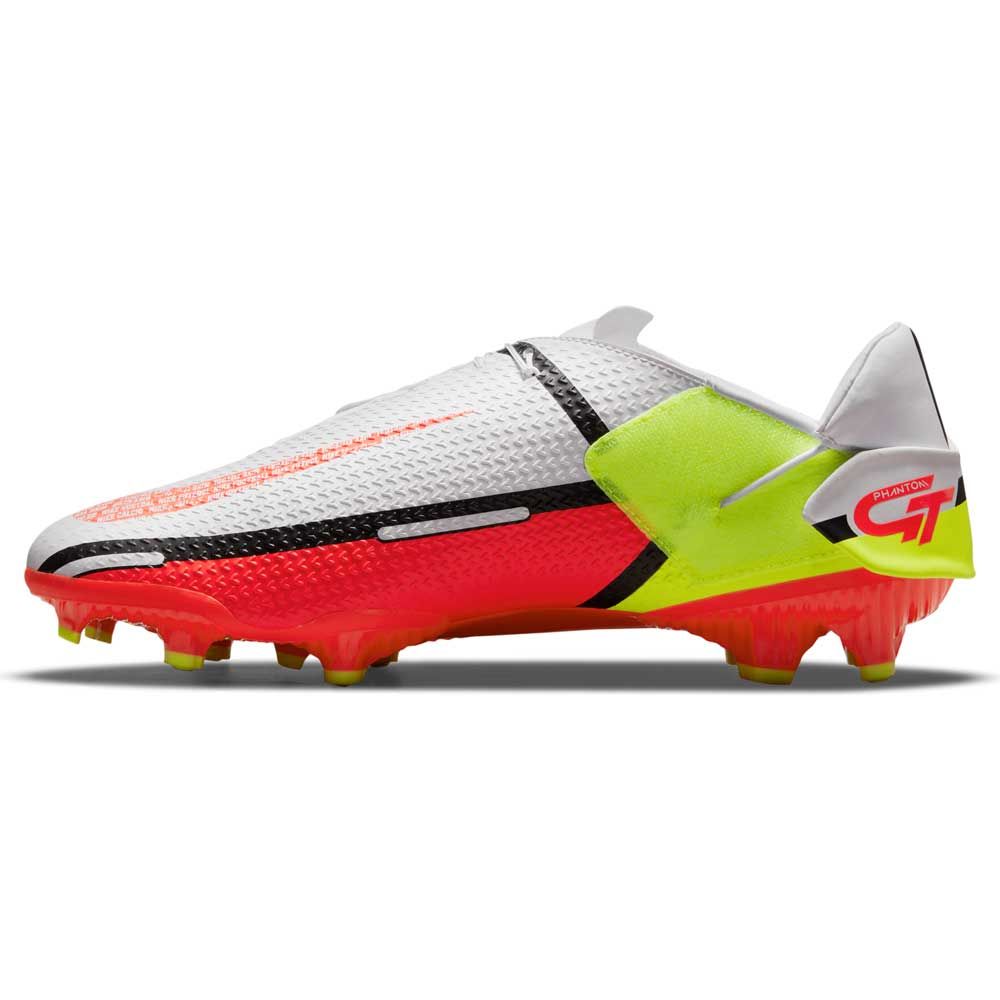 Botas de fútbol para terreno firme Nike Phantom GT2 Academy Flyease FG Blanco/Voltio/Carmesí brillante