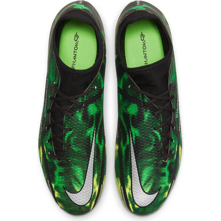 Botas de fútbol para superficies firmes Nike Phantom GT2 Academy DF Shockwave FG Negro/Platino/Verde