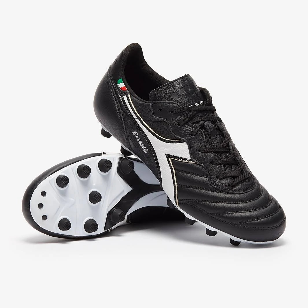 Botas de fútbol para terreno firme Diadora Brasil Italy OG LT+MDPU FG Negro/Blanco