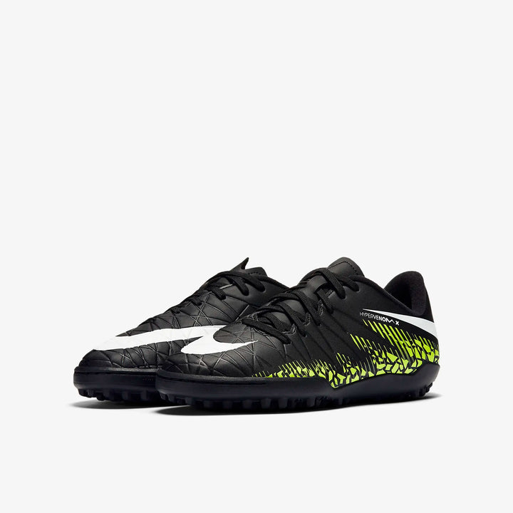 Nike Kid's Jr HyperVenom Phelon II TF Turf Boots Black/White/Volt