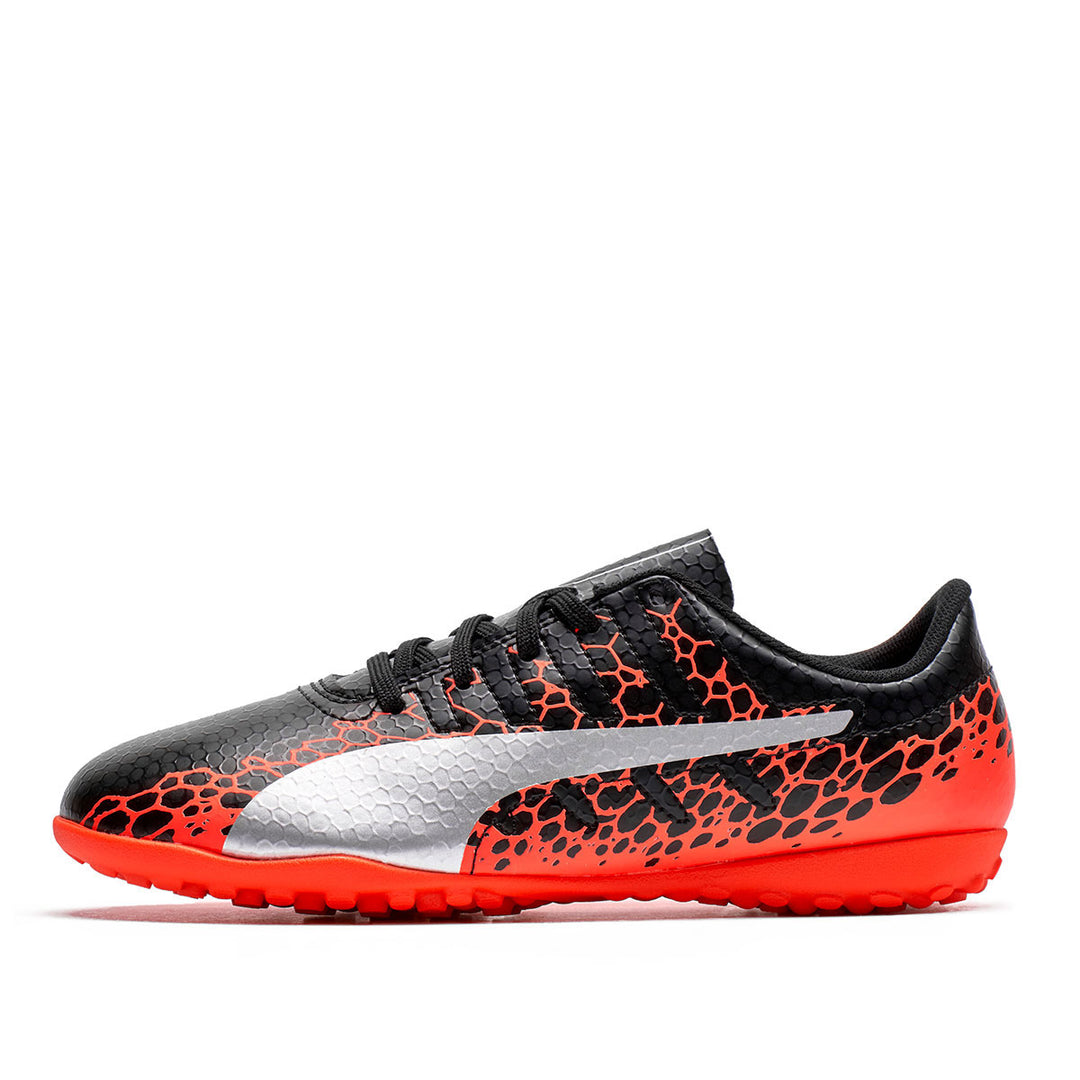 Puma Kid's Evopower Vigor 4 Graph TT Jr Turf Soccer Boots Black/Silver/Fiery Coral