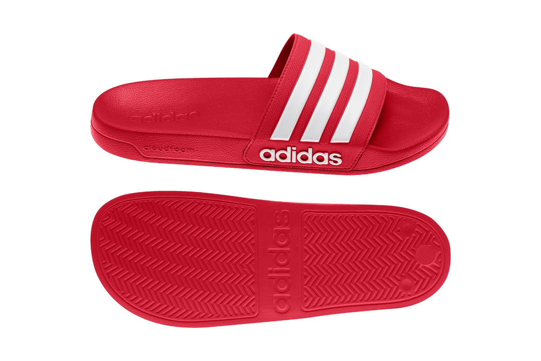 Chanclas de ducha adidas Adilette para hombre, color rojo y blanco